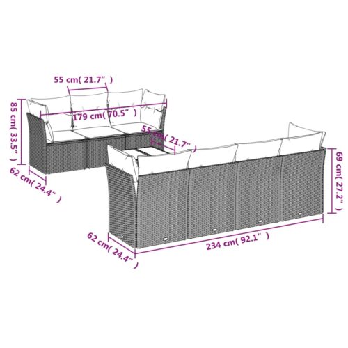 8-Piece Garden Sofa Set with Cushions Beige Poly Rattan Wicker Outdoor Patio Furniture - Image 3