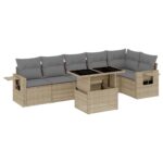 7-Piece Garden Sofa Set with Cushions Beige Poly Rattan Wicker Outdoor Patio Furniture