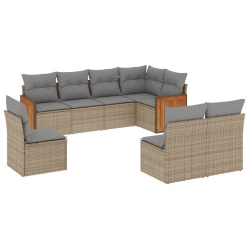 8-Piece Garden Sofa Set with Cushions Beige Poly Rattan Wicker Outdoor Patio Furniture
