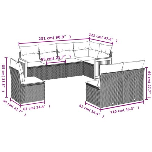 8-Piece Garden Sofa Set with Cushions Beige Poly Rattan Wicker Outdoor Patio Furniture - Image 3