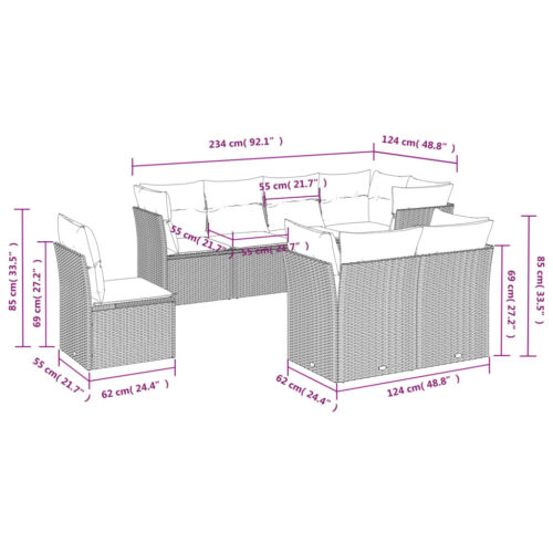 8-Piece Garden Sofa Set with Cushions Beige Poly Rattan Wicker Outdoor Patio Furniture - Image 3