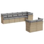 8-Piece Garden Sofa Set with Cushions Beige Poly Rattan Wicker Outdoor Patio Furniture