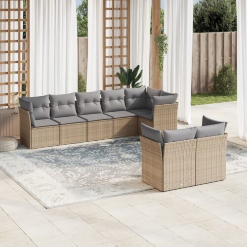 8-Piece Garden Sofa Set with Cushions Beige Poly Rattan Wicker Outdoor Patio Furniture - Image 2