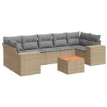 8-Piece Garden Sofa Set with Cushions Beige Poly Rattan Wicker Outdoor Patio Furniture