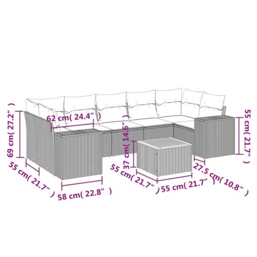 8-Piece Garden Sofa Set with Cushions Beige Poly Rattan Wicker Outdoor Patio Furniture - Image 3