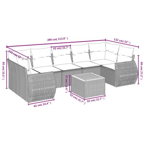 8-Piece Garden Sofa Set with Cushions Beige Poly Rattan Wicker Outdoor Patio Furniture - Image 3