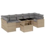 8-Piece Garden Sofa Set with Cushions Beige Poly Rattan Wicker Outdoor Patio Furniture