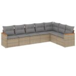 7-Piece Garden Sofa Set with Cushions Beige Poly Rattan Wicker Outdoor Patio Furniture