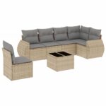 7-Piece Garden Sofa Set with Cushions Beige Poly Rattan Wicker Outdoor Patio Furniture