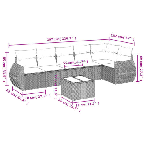7-Piece Garden Sofa Set with Cushions Beige Poly Rattan Wicker Outdoor Patio Furniture - Image 3