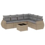 7-Piece Garden Sofa Set with Cushions Beige Poly Rattan Wicker Outdoor Patio Furniture