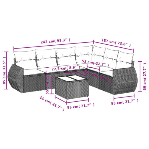 7-Piece Garden Sofa Set with Cushions Beige Poly Rattan Wicker Outdoor Patio Furniture - Image 3