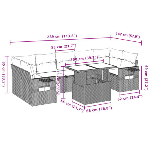 8-Piece Garden Sofa Set with Cushions Beige Poly Rattan Wicker Outdoor Patio Furniture - Image 11