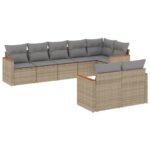 8-Piece Garden Sofa Set with Cushions Beige Poly Rattan Wicker Outdoor Patio Furniture