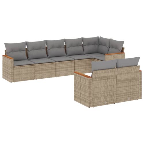 8-Piece Garden Sofa Set with Cushions Beige Poly Rattan Wicker Outdoor Patio Furniture