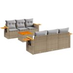 7-Piece Garden Sofa Set with Cushions Beige Poly Rattan Wicker Outdoor Patio Furniture