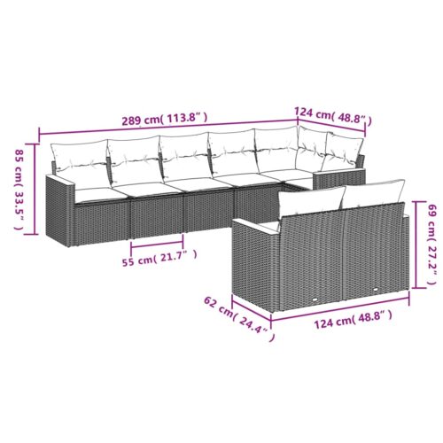 8-Piece Garden Sofa Set with Cushions Beige Poly Rattan Wicker Outdoor Patio Furniture - Image 3