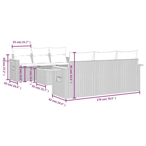 7-Piece Garden Sofa Set with Cushions Beige Poly Rattan Wicker Outdoor Patio Furniture - Image 3