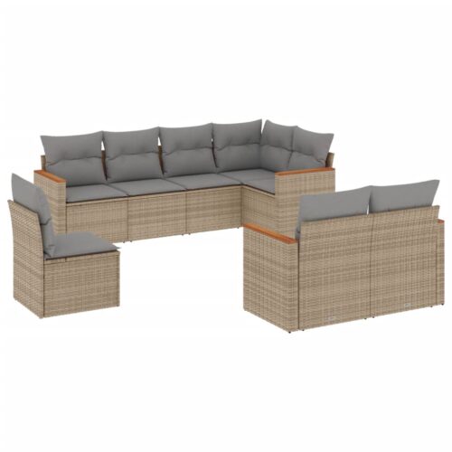 8-Piece Garden Sofa Set with Cushions Beige Poly Rattan Wicker Outdoor Patio Furniture - Image 5