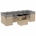 8-Piece Garden Sofa Set with Cushions Beige Poly Rattan Wicker Outdoor Patio Furniture