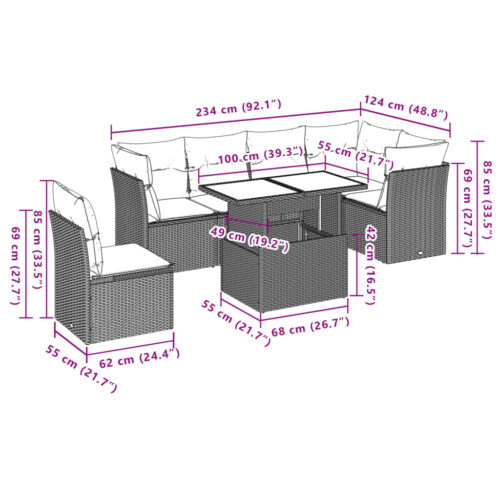 7-Piece Garden Sofa Set with Cushions Beige Poly Rattan Wicker Outdoor Patio Furniture - Image 9