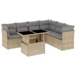 7-Piece Garden Sofa Set with Cushions Beige Poly Rattan Wicker Outdoor Patio Furniture