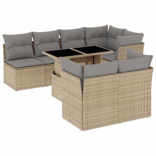 8-Piece Garden Sofa Set with Cushions Beige Poly Rattan Wicker Outdoor Patio Furniture