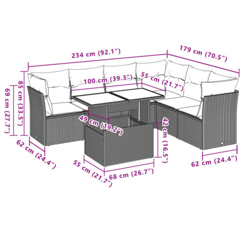 7-Piece Garden Sofa Set with Cushions Beige Poly Rattan Wicker Outdoor Patio Furniture - Image 9