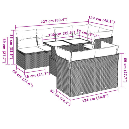 8-Piece Garden Sofa Set with Cushions Beige Poly Rattan Wicker Outdoor Patio Furniture - Image 9