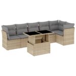 7-Piece Garden Sofa Set with Cushions Beige Poly Rattan Wicker Outdoor Patio Furniture
