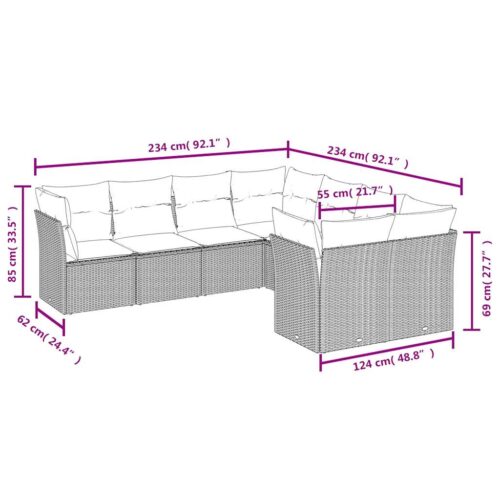 8-Piece Garden Sofa Set with Cushions Beige Poly Rattan Wicker Outdoor Patio Furniture - Image 3