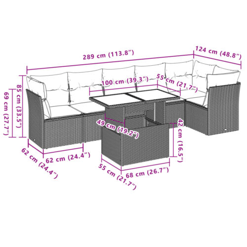 7-Piece Garden Sofa Set with Cushions Beige Poly Rattan Wicker Outdoor Patio Furniture - Image 9