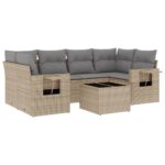 7-Piece Garden Sofa Set with Cushions Beige Poly Rattan Wicker Outdoor Patio Furniture