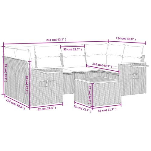 7-Piece Garden Sofa Set with Cushions Beige Poly Rattan Wicker Outdoor Patio Furniture - Image 3