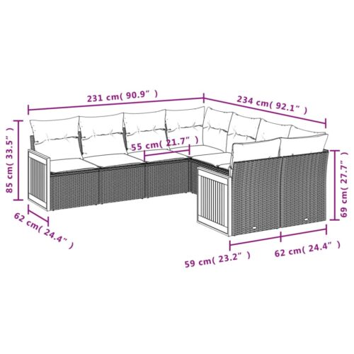 8-Piece Garden Sofa Set with Cushions Beige Poly Rattan Wicker Outdoor Patio Furniture - Image 3