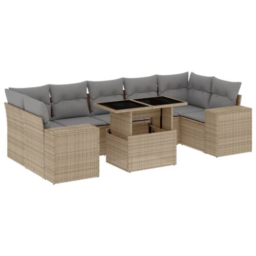 8-Piece Garden Sofa Set with Cushions Beige Poly Rattan Wicker Outdoor Patio Furniture