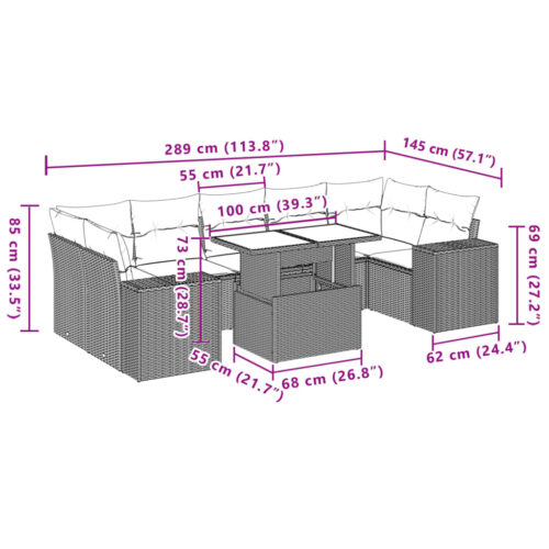 8-Piece Garden Sofa Set with Cushions Beige Poly Rattan Wicker Outdoor Patio Furniture - Image 10