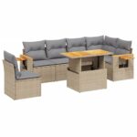 7-Piece Garden Sofa Set with Cushions Beige Poly Rattan Wicker Outdoor Patio Furniture