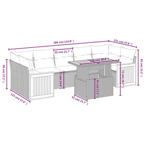 8-Piece Garden Sofa Set with Cushions Beige Poly Rattan Wicker Outdoor Patio Furniture - Image 3