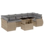 8-Piece Garden Sofa Set with Cushions Beige Poly Rattan Wicker Outdoor Patio Furniture