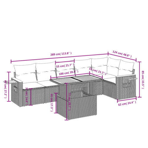 7-Piece Garden Sofa Set with Cushions Beige Poly Rattan Wicker Outdoor Patio Furniture - Image 3