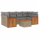 7-Piece Garden Sofa Set with Cushions Beige Poly Rattan Wicker Outdoor Patio Furniture