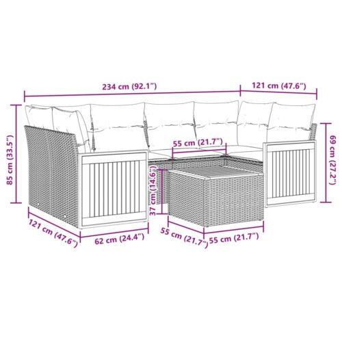 7-Piece Garden Sofa Set with Cushions Beige Poly Rattan Wicker Outdoor Patio Furniture - Image 3