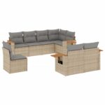 8-Piece Garden Sofa Set with Cushions Beige Poly Rattan Wicker Outdoor Patio Furniture