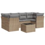 7-Piece Garden Sofa Set with Cushions Beige Poly Rattan Wicker Outdoor Patio Furniture