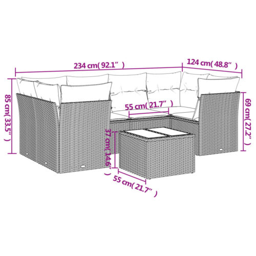 7-Piece Garden Sofa Set with Cushions Beige Poly Rattan Wicker Outdoor Patio Furniture - Image 3