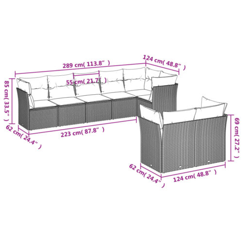 8-Piece Garden Sofa Set with Cushions Beige Poly Rattan Wicker Outdoor Patio Furniture - Image 3