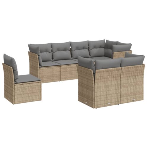 8-Piece Garden Sofa Set with Cushions Beige Poly Rattan Wicker Outdoor Patio Furniture