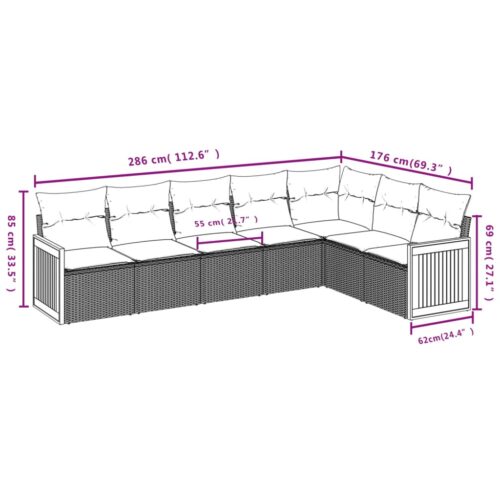 7-Piece Garden Sofa Set with Cushions Beige Poly Rattan Wicker Outdoor Patio Furniture - Image 3
