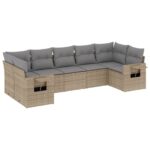 7-Piece Garden Sofa Set with Cushions Beige Poly Rattan Wicker Outdoor Patio Furniture